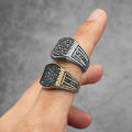 Golden Black Rhinestone Stainless Steel Mens Rings Punk Trnedy for Male Boyfriend Biker Jewelry Creativity Gift Wholesale. 