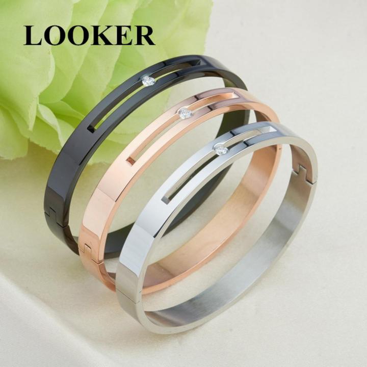 【Hengli jewelry story】LOOKER 2021 Rose Gold Color Hollow Crystal Stainless Steel Love Men Women Carter Bangle CC Cuff Bracelet Valentine