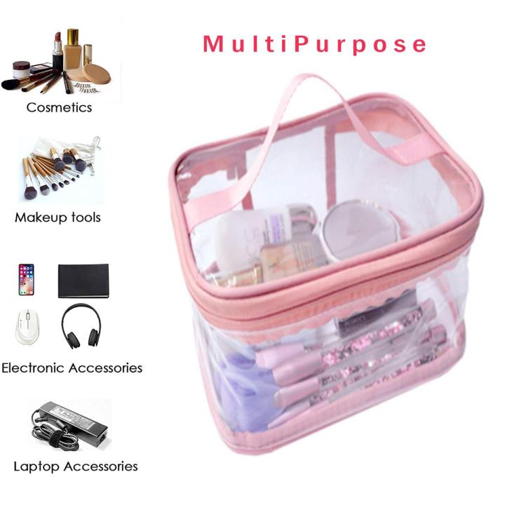 Cosmetic Organizer Makeup Brush Bag Cosmetics Transparent Multifunction Large Waterproof Portable Travel Makeup Cosmetic Bags - Pink - 1Pc