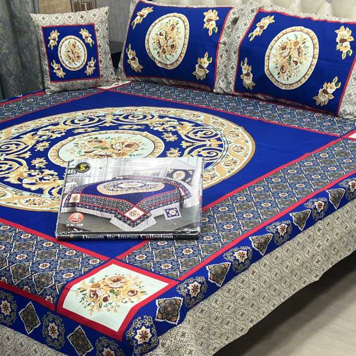 Crystal Cotton 3D Print 4 Piece King Size Bed Sheet