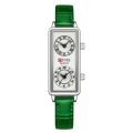 Dual Movement Watch Women Quartz Wristwatch 2 Time Zone Clock Stainless Steel Black Leather. 
