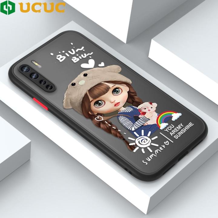 UCUC for OPPO F15 / A91 / Reno3 Back Cover Rainbow Lovely Girls Frosted Transparent Hard Phone Case Thin Shockproof Full Cover Camera Protect Case