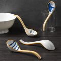 Ceramics Long Handle Soup Spoons for Pho Ramen Noodles Wonton Rice. 