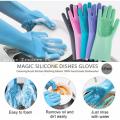 Magic Dish Washing Gloves With Scrubber, Silicone Cleaning Reusable Scrub Gloves For Wash Dish,Kitchen, Bathroom(Blue,1 Pair: Right + Left Hand). 