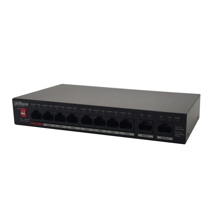 Dahua 8 Port  PoE Switch with 2 Gigabit Uplink Ports  PFS3010-8ET-96 Fast Ethernet 10/100/1000 Mbps High Power Support