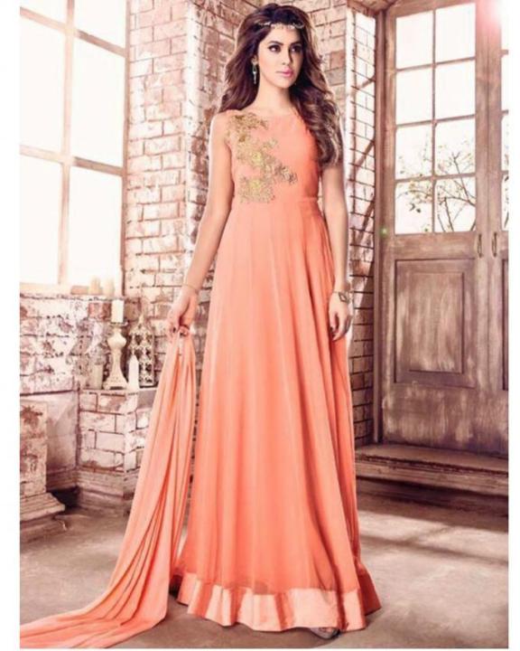 Peach Georgette Floor Length Gown Style Suit - Maisha-4204