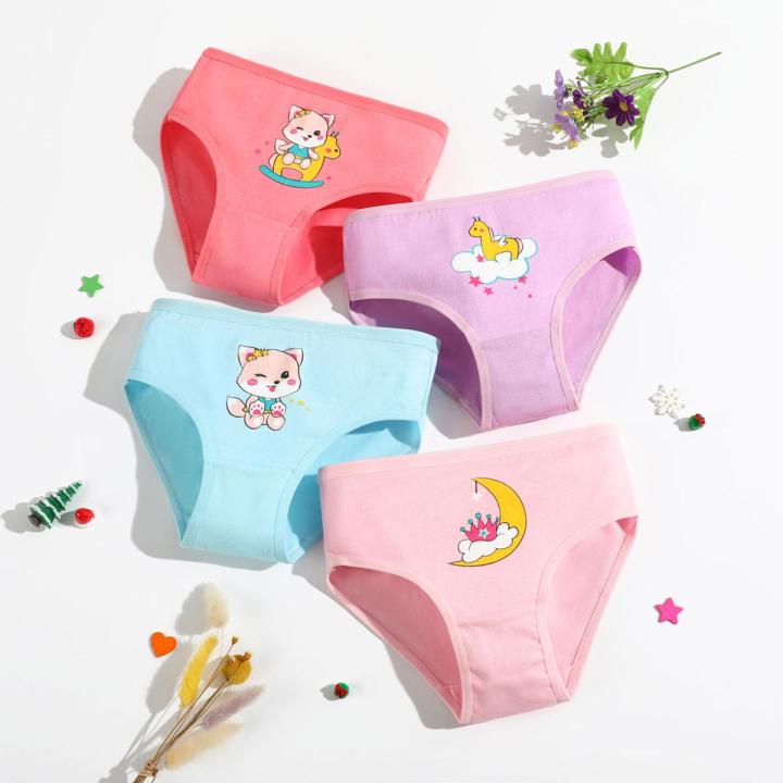 Pack of 4- New Fashion Girl's Underwear Cute Cartoon Print Comfortable Breathable Baby Girl's Panties 2-12 Yrs