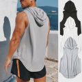 Men's Quick Dry Hooded Vest Solid Color Fitness Training Muscle Workout Gym Tank Tops. 