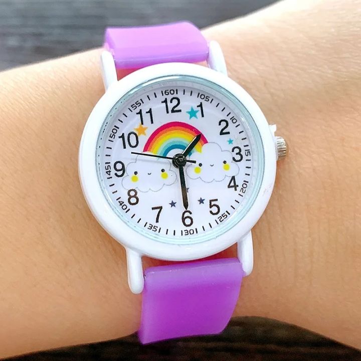 2024 New rainbow cloud luminous silicone band children's watch lovely cartoon quartz watch girls watch wholesale