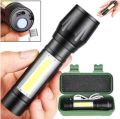 Led Flashlight Rechargeable USB Mini Torch Light, Ultra Brightest Small Flash Light Handheld Pocket Compact Portable Tiny Lamp with COB Side Lantern, High Powered Tactical Travel Flashlights 1 Pack. 