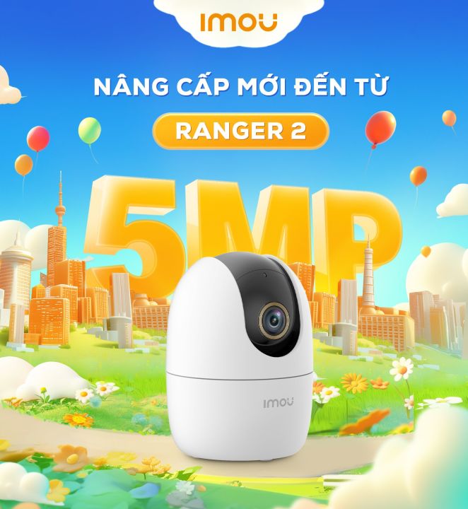 Imou Ranger 2 5MP 3K  Wifi Indoor Camera  Bult-in mic  Siren  360 degree coverage  Mobile alert  Human Detection  Smart tracking  Cloud