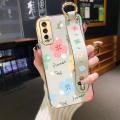 dienya For vivo Y20S G Case With Wristband Cartoon Cute Flower New Design Square Edge Shockproof Phone Shell Cases Pattern Plating Silicone Casing Full Cover Camera Thin Protection SoftCase. 