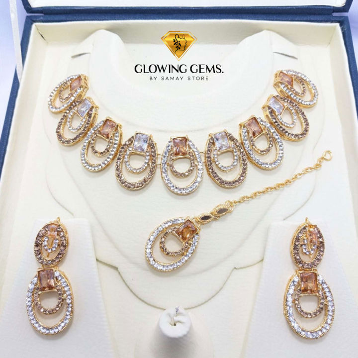 New Fancy Bridal Jewellery Set For Girls / Women - Bridal Necklace - Drop Earrings Pair And Tika Jewellery Set