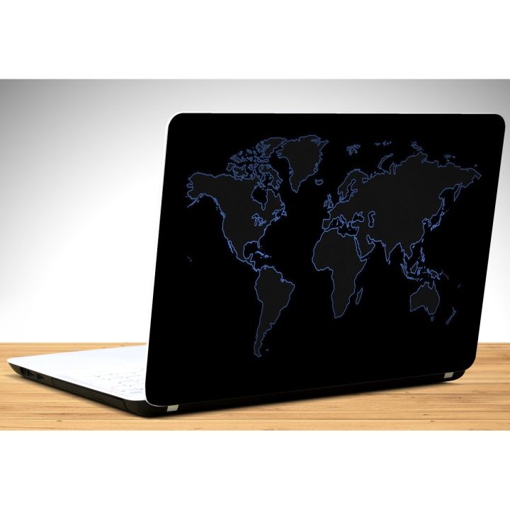 World Map, Blue Neon Laptop Skin Vinyl Sticker Decal, 12 13 13.3 14 15 15.4 15.6 inch Laptop Skin Sticker Cover Art Decal Protector Fits All Laptops