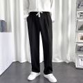 Autumn New Mop Pants Men's Korean Style Draping Suit Pants Wide Leg Pants Straight Loose Retro Pu Handsome Trousers Men. 