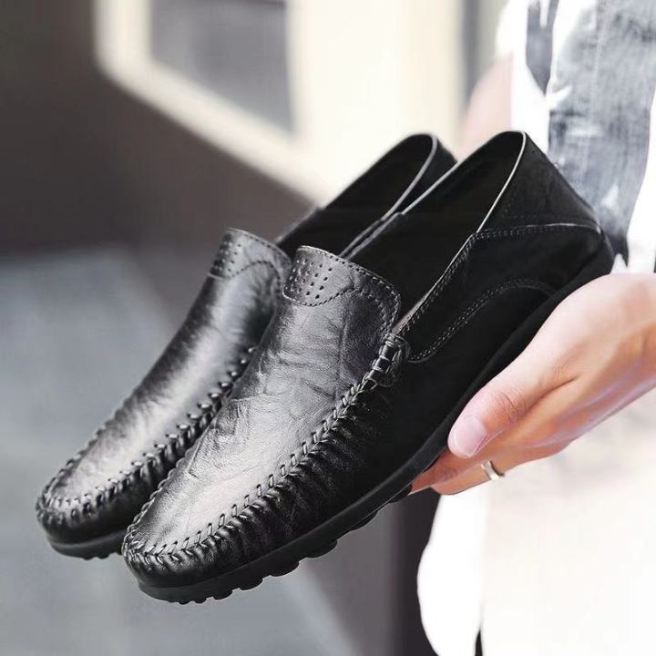 Men's Casual Leather Flats Breathable Loafers Slip-ons Moccasins Shoes borjan ndure Black