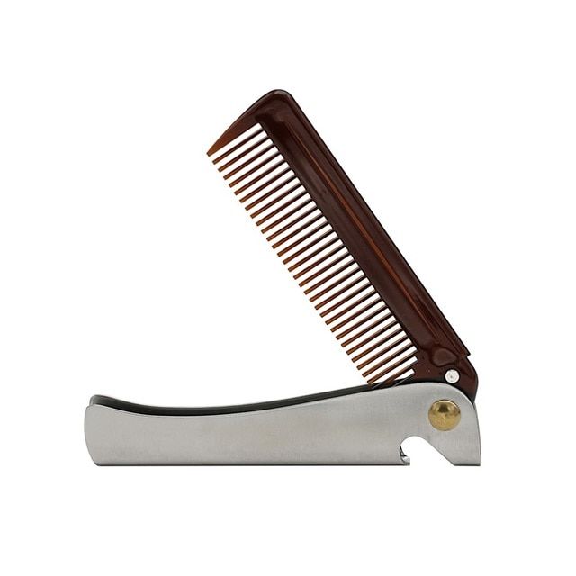 1 Pcs Men Folding Pocket Comb Knife Shape PP Teeth Detangling Hair Beard Comb Metal Handle Foldable Combing Facial Mustache Comb