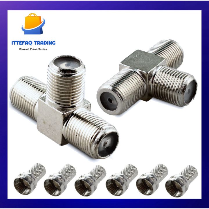 2 Pcs Coaxial Cable Connector 3in1 Tee Satellite TV Antenna Coaxial Cable Plugs with RG6 Connecters High Quality