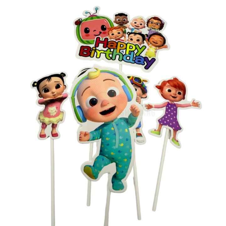 Cocomelon Theme Cake Toppers - Cake Toppers - Multi Colors - Unisex Theme - Pack Of 6 Cake Toppers