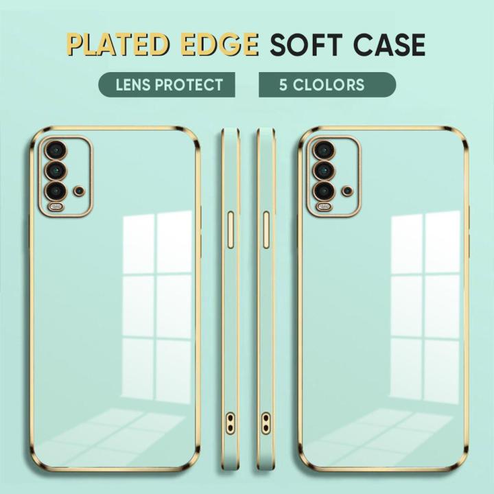 (Free Lanyard) Luxury 6D Plating Case for Redmi 9T Soft Silicone Square Frame Back Cover Shiny Bling Phone Cases
