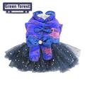 Pet Dress for Dogs Pet Wedding Couple Tang Dress Elegant Coil Buttons with Bow Tie Mesh Patchwork Cute Thickened Pet Dress Travel Dog Clothes. 