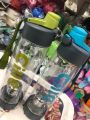 cille drink water bottle, bpa free bottle high plastic made, handy gym water bottle with handle, sport water bottle with strainer, easy grip , leakproof water bottle eco friendly best for schools and offices outdoors. 