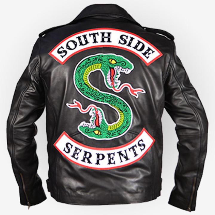 Men's Southside Black Snake Logo Real Leather Jacket
