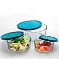 Set of 3 Piece Nesting Glass Mixing Storage Bowls with Lids Stackable Storage Bowl Set Container with Plastic lid Comes in 3 Different Size. 