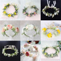 Flower Crown Hair Band Wedding Floral Headband Garland Ribbon Girl Hair Accessories Artificial Silk Flower Wreath Bride Women. 