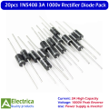 20Pcs 1N5408 IN5408 Power Rectifier Diode – High Current 3A 1000V for Power Supply, Battery Charger, Solar Inverter, and DIY Electronics Projects by Electrica. 