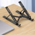 Aluminium Laptop Stand Silver & Black With Detachable Single & Dual Fan Stand For Laptop - 7 Gear To Adjust Height & Anti Slip Rubber Grip - Full Metal Body Adjustable Portable And Foldable Laptop Stand. 