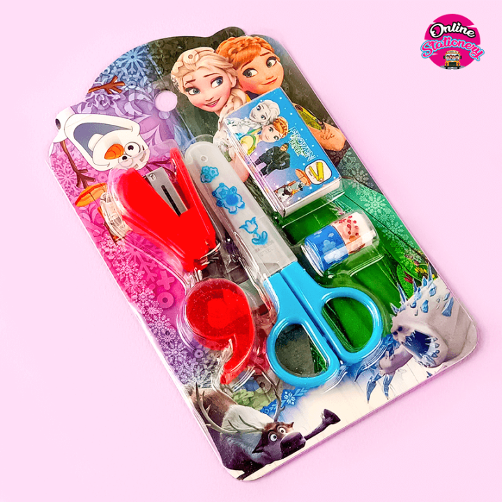 5 in 1 Frozen School Sets Kids Stationery Set Kawaii Stapler, Scissor, Washi Tape, Stapler Pin