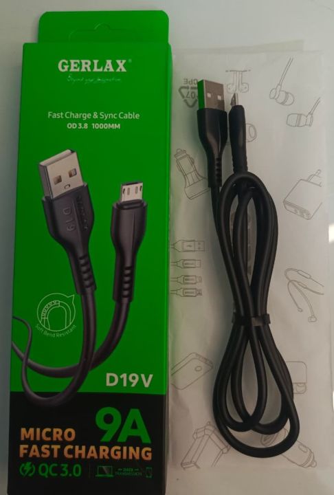 100% Original Gerlax D19V 9A Micro USB Fast Charging Data Cable – Soft Bend Resistant, Premium Durable Quality, High-Speed Charge & Data Sync – Compatible with S7, S6, S5, Note 5, Note 4, Note 3, J7, J5, 9, 8, 7, Y7, Hot 8, Hot 10, Lumia 640