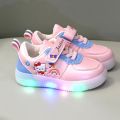 LED Kids Shoes for Girls Cute Cartoon Hello Kitty Shoes Baby Girl Kawaii Canvas Shoes Soft Bottom Sneakers Casual Shoes. 