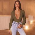 2020 Autumn Winter Rompers Women Jumpsuits  Club V Neck High Waist Solid Bodycon Regular Long Sleeve Female Bodysuits Women. 