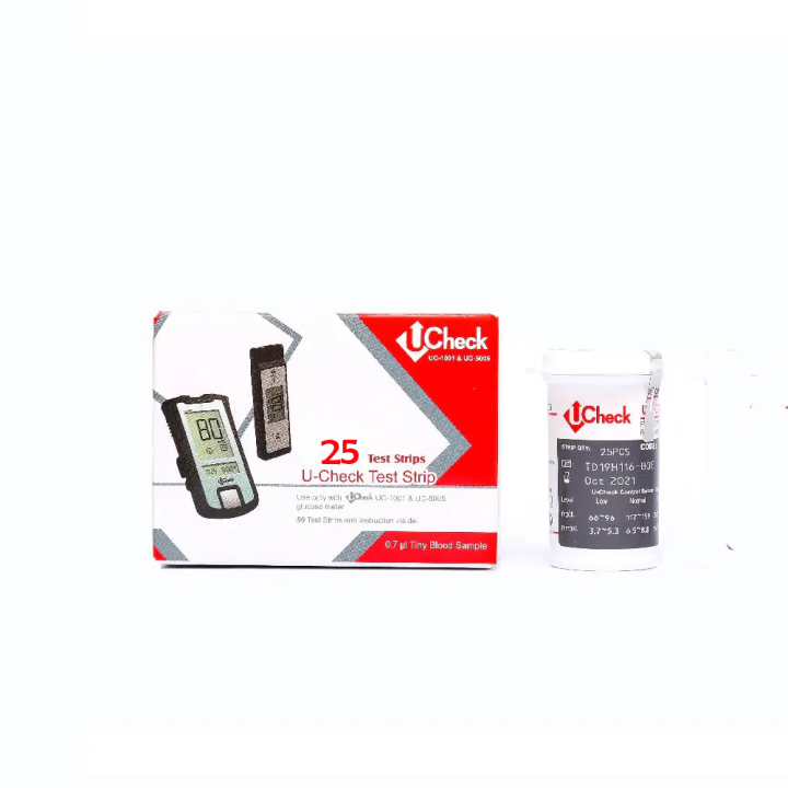 Ucheck Blood Glucose Test Strips – 25 Strips | Fast & Accurate Sugar Level Monitoring | Home Glucometer Testing