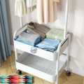 Shah G 3-in-1 Garment Rack Shoe Rack Clothing Rack Imported High Quality Coat and Garment Hanger, Cloth Organizer, Garment Rack having Multiple Hanger Hooks with 2 Bottom Storage Shelves,  - Single Pole OR Double Pole. 
