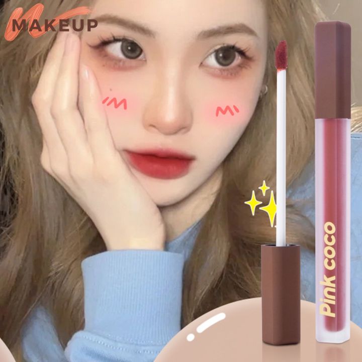 PinkCoco Non-stick Cup Quick-drying Lipstick Waterproof Long-lasting Lip Gloss Matte Velvet Lip Tint Powder Mist Lip Glaze Lipstick Lip Cosmetics for Women