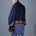 Navy Blue Baghdadi Iraqi Style 4 Border Chadder  Shawl  Dastaar For Men SHL-182-5. 