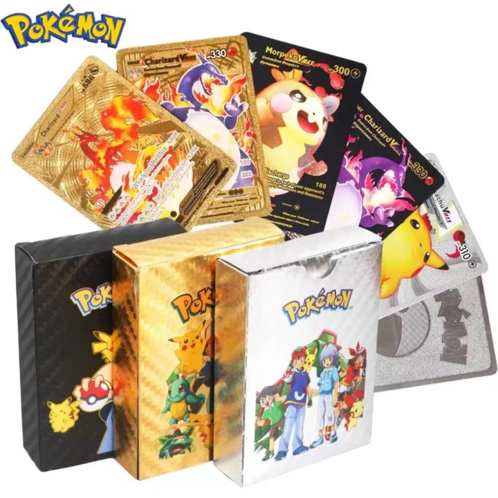 27-110pcs Pokemon Cards Gold Black Sliver Colorful Vmax GX Pikachu Charizard English German French Spanish Collection Card Gifts