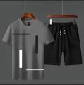 printed summer track Men's Clothing Summer Breathable T-Shirt and Black Shorts Gym wear and comfortabl. 