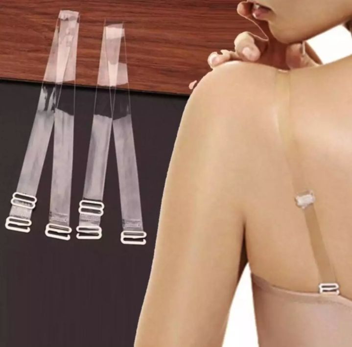Invisible Adjustable Metal Hooks Transparent Bra Straps - 1-3 Pairs, Strong Shoulder Support