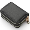 Éclat-Leather Credit Card Holder, Women's Wallet with 12 Compartments, Zippered Accordion Style, RFID Blocking. 