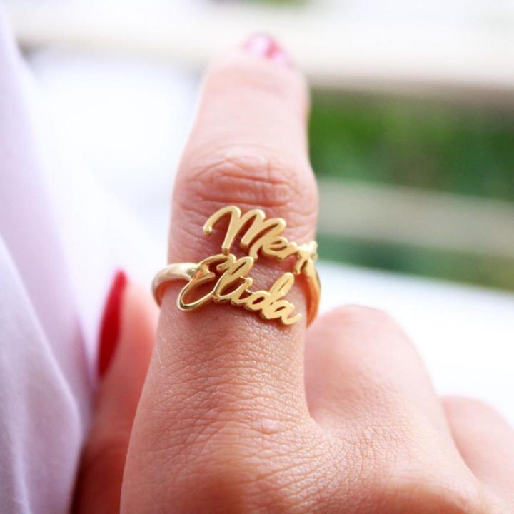 Personalized Adjustable Double Name Couple Rings For Women Stainless Steel Custom Two Names Birthday Jewelry Men/Women Gift