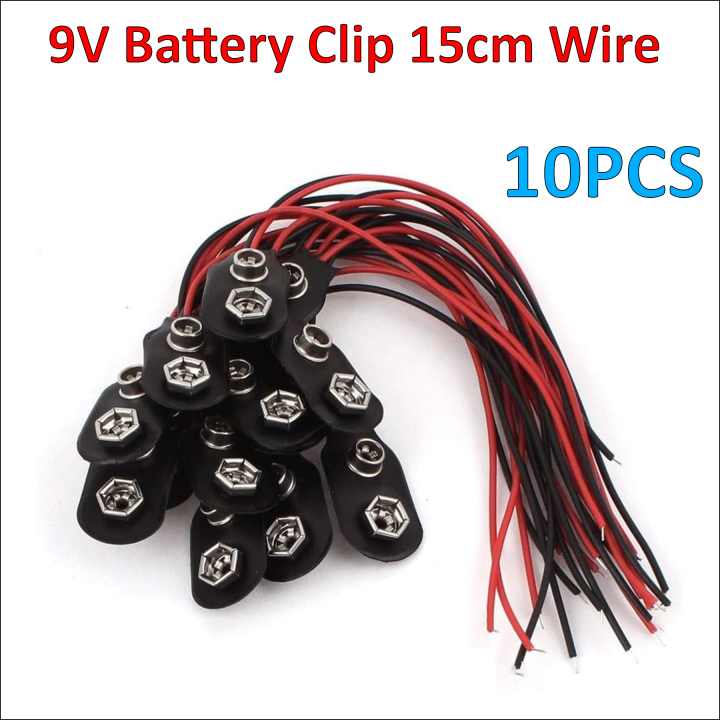 10-Pack Plastic 9V Battery Holder Cases With Wire Leads - 15cm Length