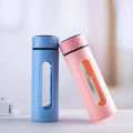 Glass Water Bottle with Plastic Case Heat Resistant Leak-proof Drinking Bottles Car Tumbler Cup for Tea Milk Juice 450ml(Multicolor 1-piece). 