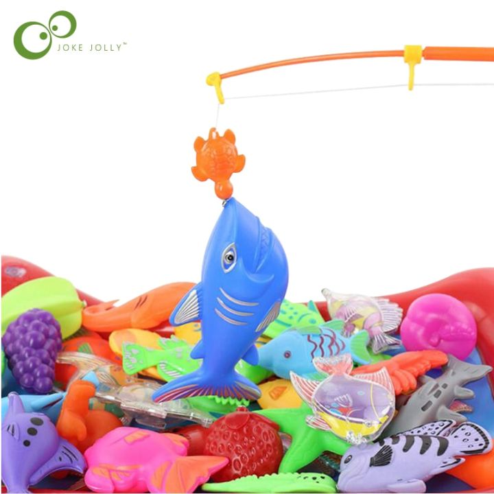 【HOT】 16Pcs/Set Magnetic Fishing Toy Game For Kids 1Pc Rod + 15Pcs 3D Fish Baby Bath Toys Outdoor Fish And Fishing Rod Toys GYH