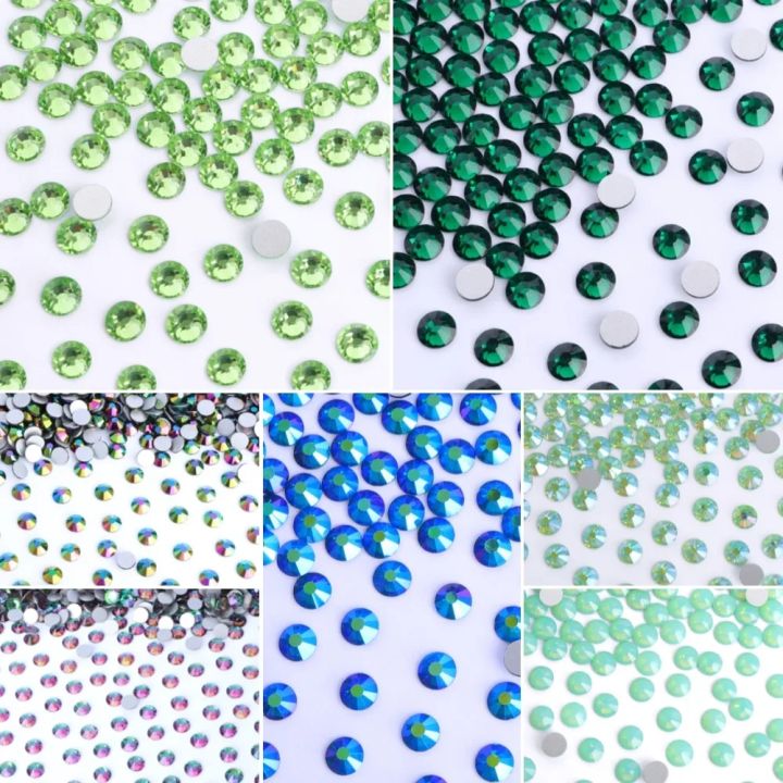 AAAAA Green Series Non Hotfix Rhinestones Glitter Crystals Sones 3D Nail Gems DIY Nail Accessories for Nail Art Nail Charms