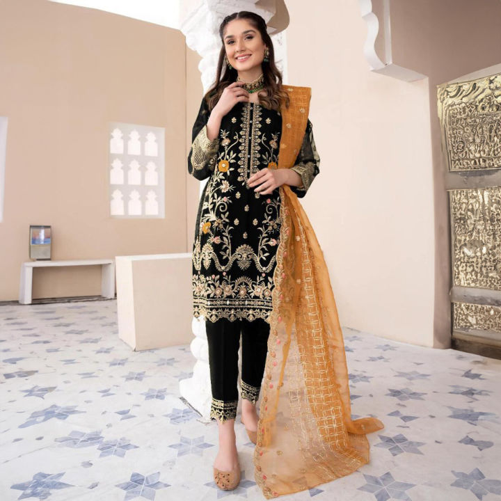 Stylish Embroidered Organza 3 Piece Suit for Women with Dupatta & Trouser - Fancy Wedding Dresses for Women