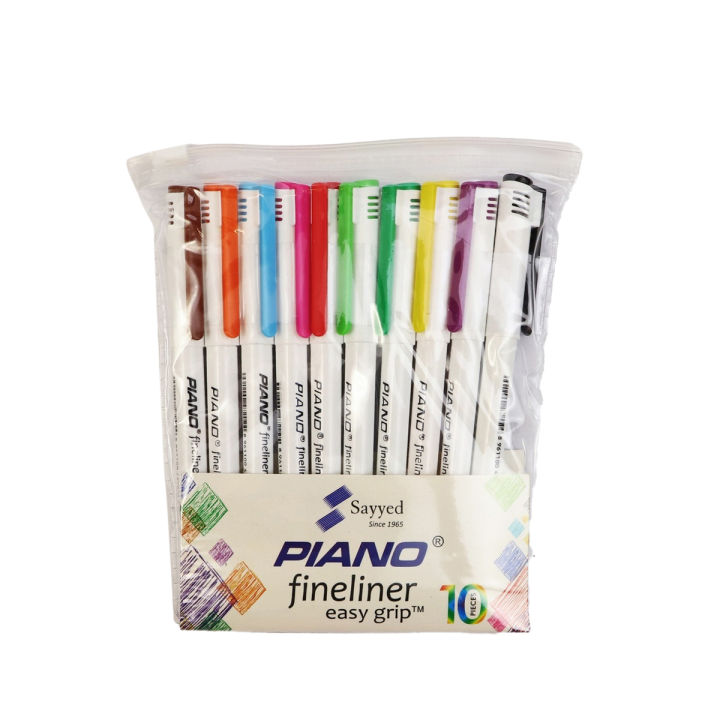 Fine Liner Easy Grip Multi color Pointers - Pack of 10 -Japanese 0.3 mm Nylon Tip -Click-on Cap - Easy Grip